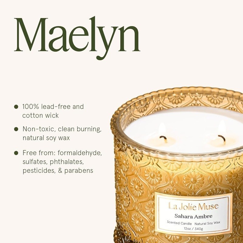 Vegan Soy Candle Double Wick Home Decor Scented Candle Sahara Ambre Aroma New