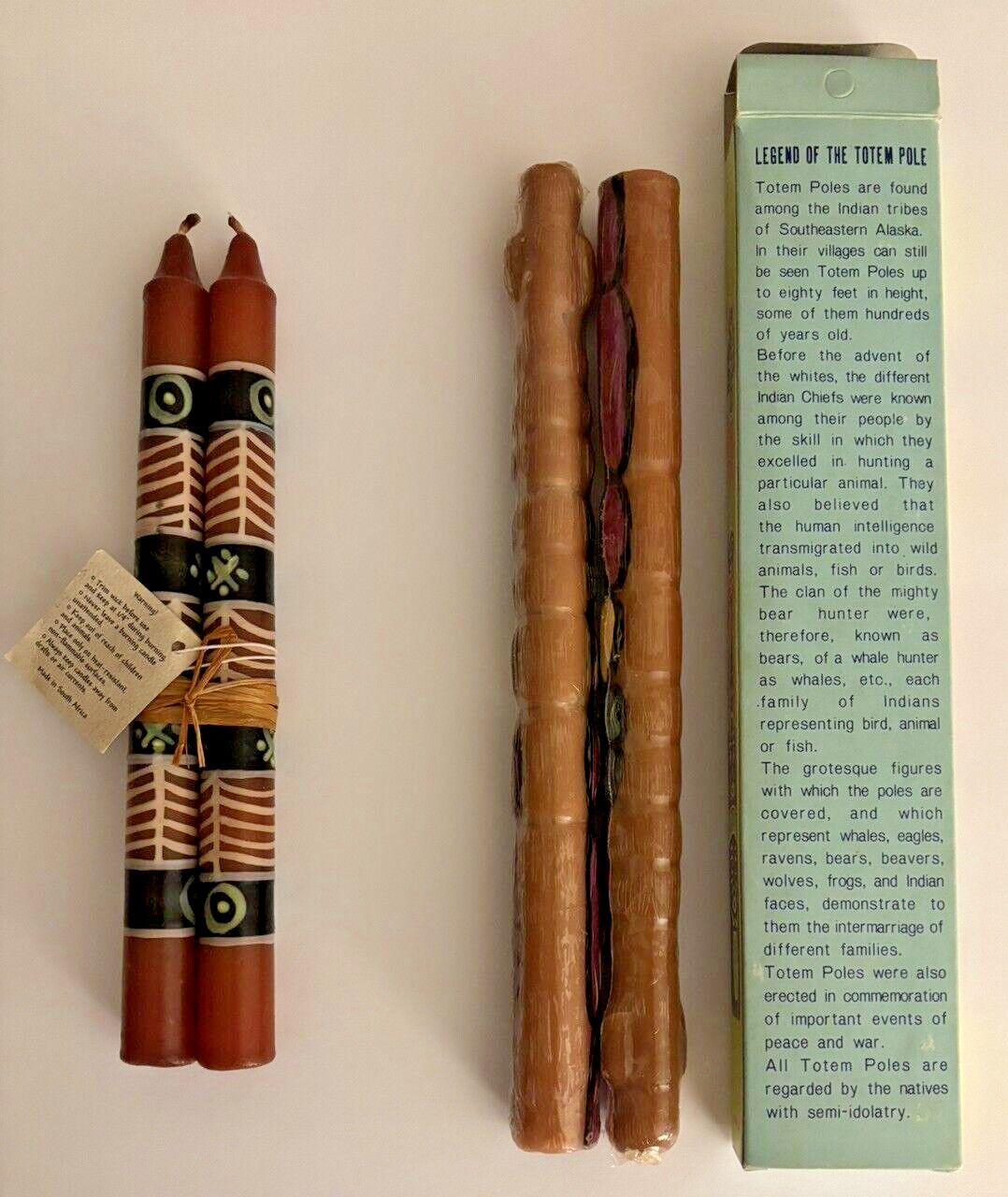 NOS 2 Sets of 2 Souvenir Hand Painted Candles Canada & South Africa READ DESC