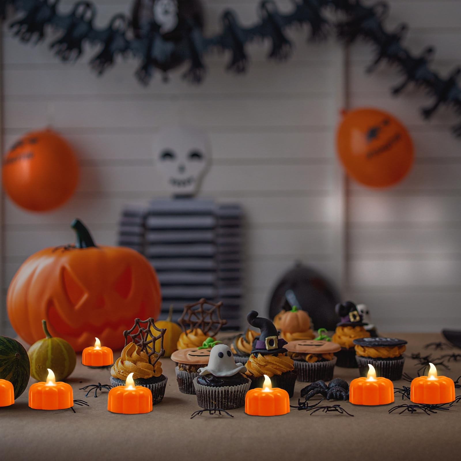 12 Pack Pumpkin Tea Lights Fall Decorations LED Orange Pumpkin Lights FlameLe…
