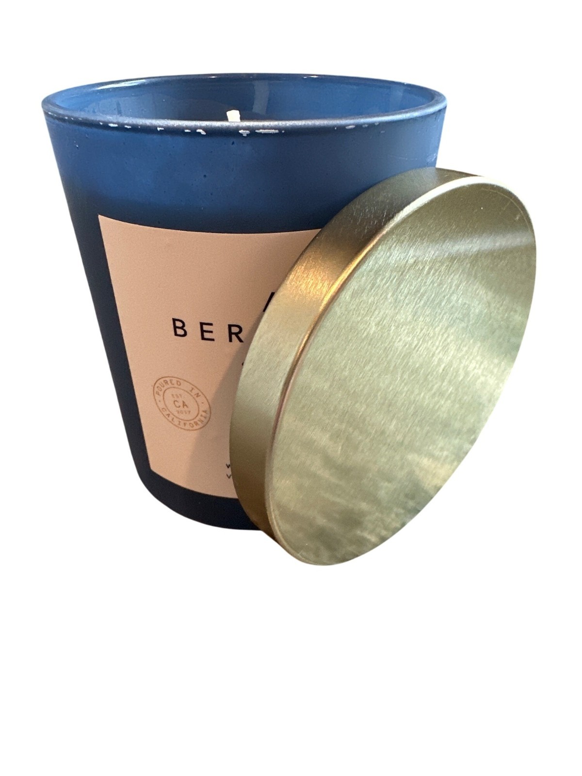 Amber Bergamot Scented Candle 9 Ounces 1 Wick Blue Jar Vegan Soy Wax Blend
