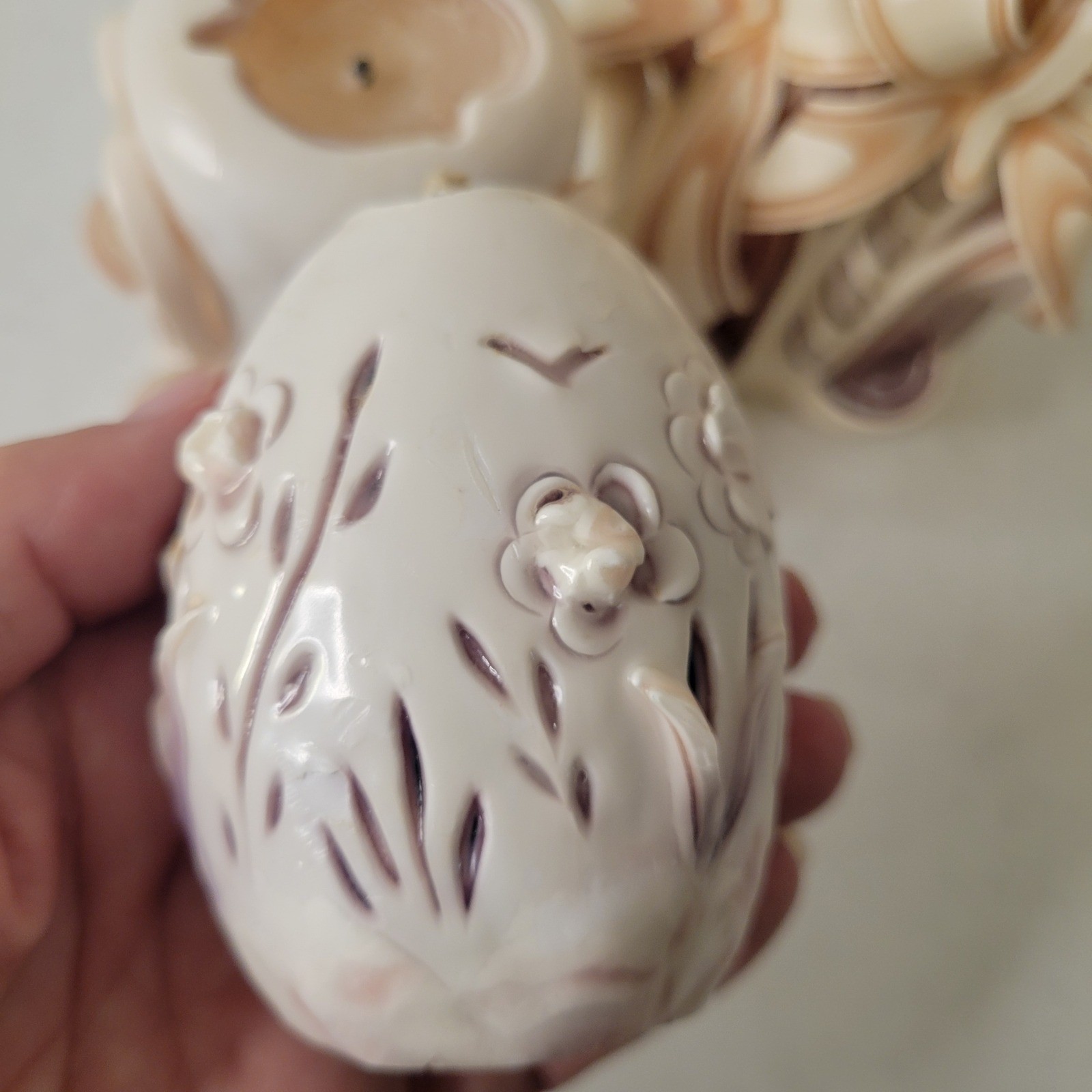 North Georgia Candle Works Carved Wax Art Set 3 Cream Tan Mauve Purple Vtg 1992