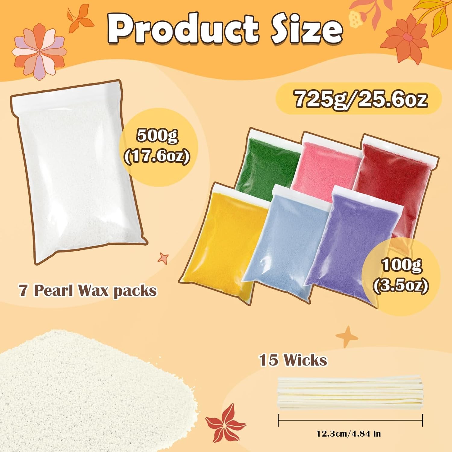 Pearled Candle with 15 Wicks, 2.42 Lb Scented Candle Sand, 7 Colors Sand Wax DIY