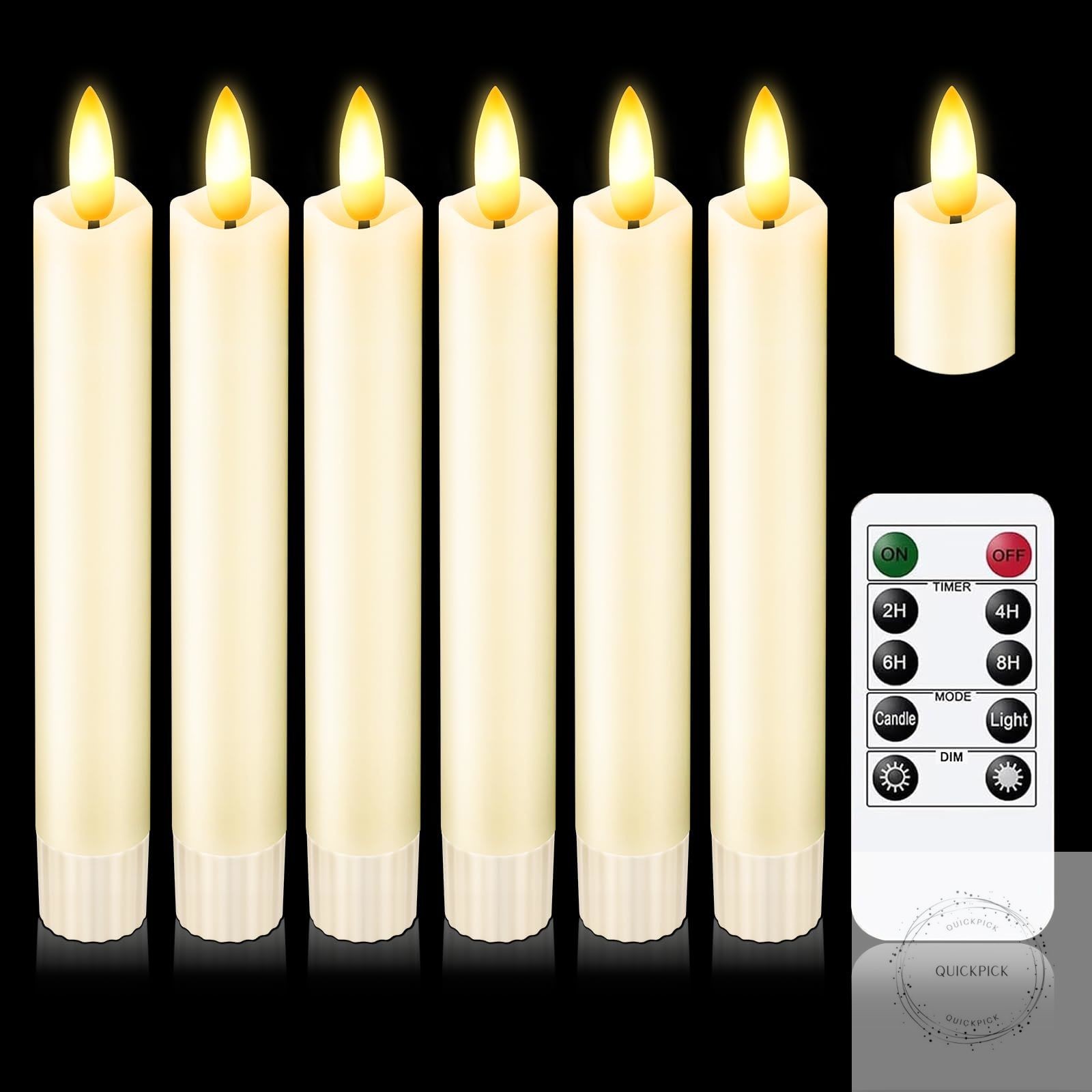 Upgraded Real Wax Short LED Flameless Taper Candles with Remote, 6 PCS Ivory