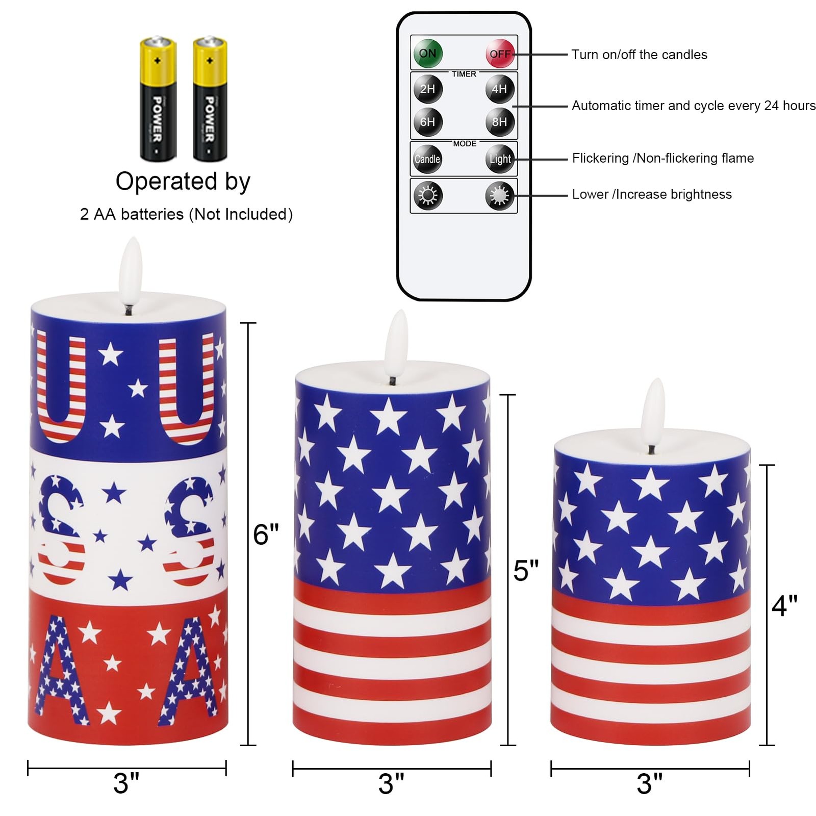 Patriotic Candles Outdoor Waterproof Flameless Candle with Remote & Timer, 4t…