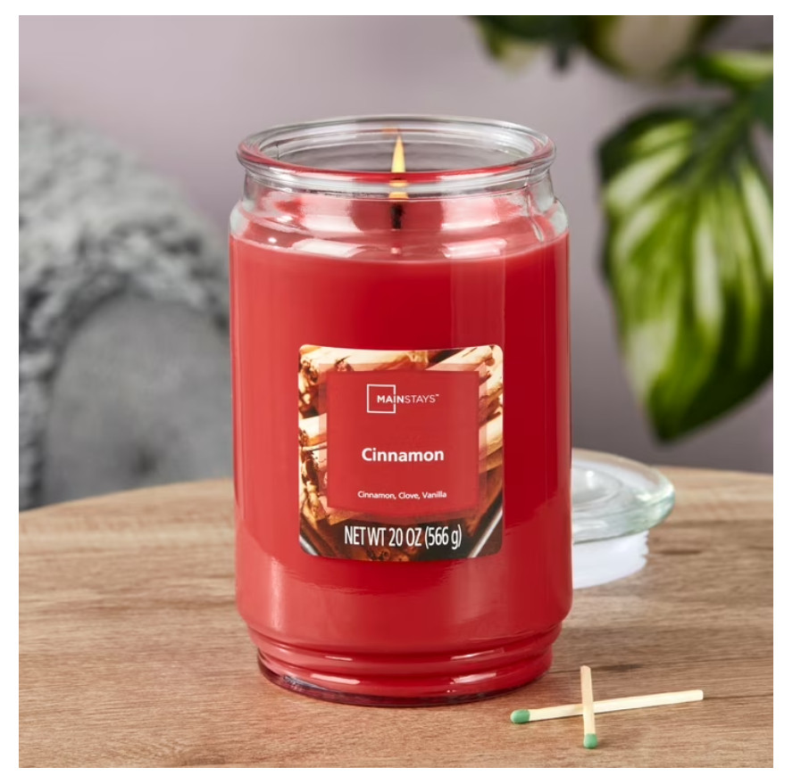 Mainstays Single-Wick Scented Glass Jar Candle, Cinnamon, 20oz.