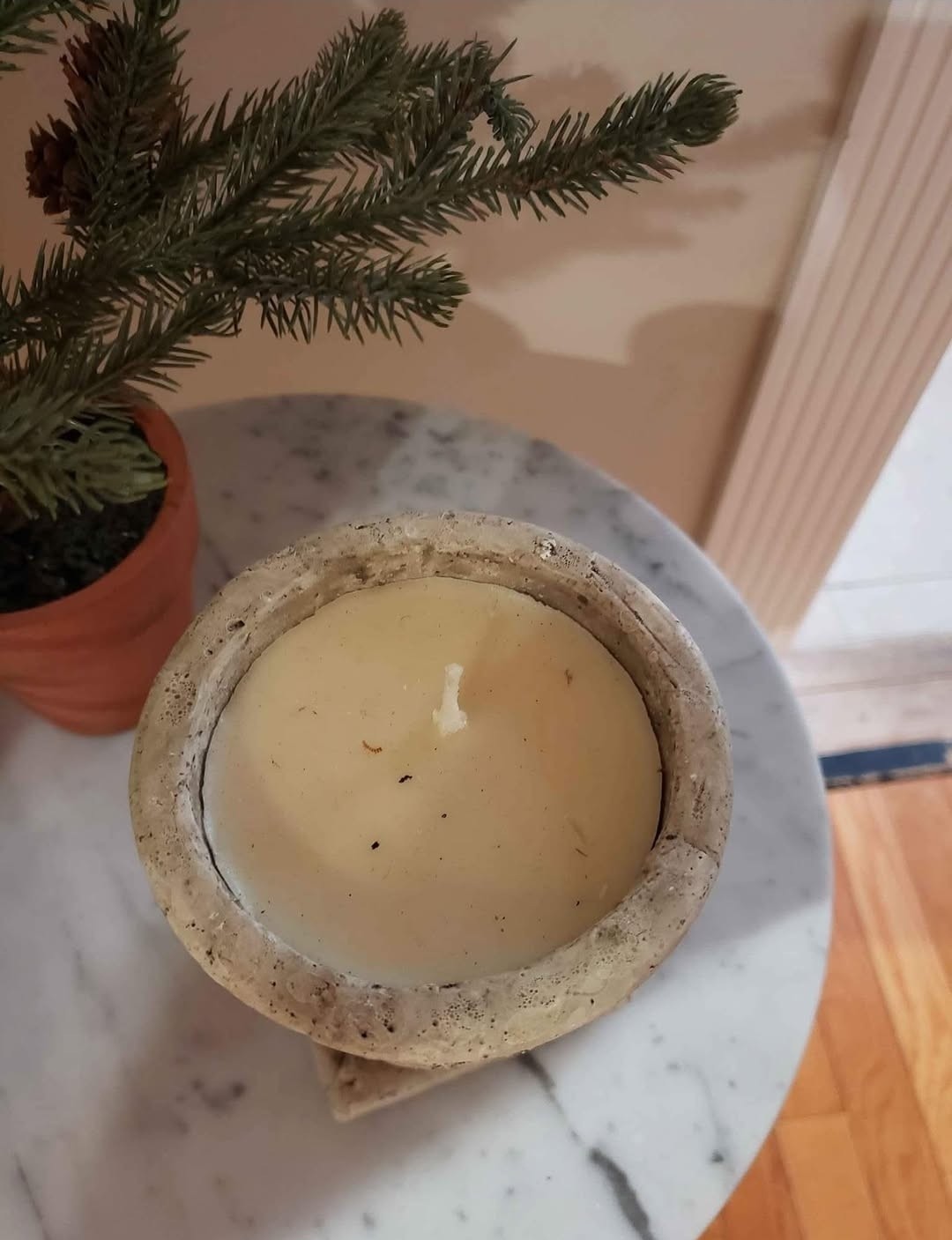 Beige Stone & Wax Goblet Decorative Candle Antique Unique Style for Living Room