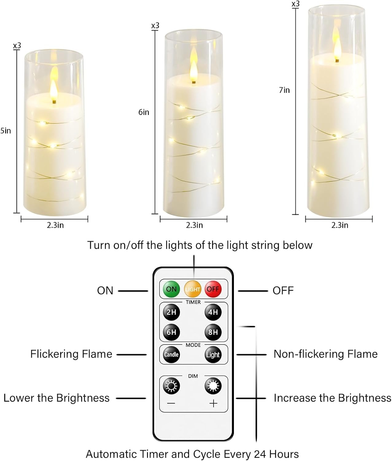 Nimiko Flickering Flameless LED Candles, 9 Pcs with Embedded Star String, Acryli