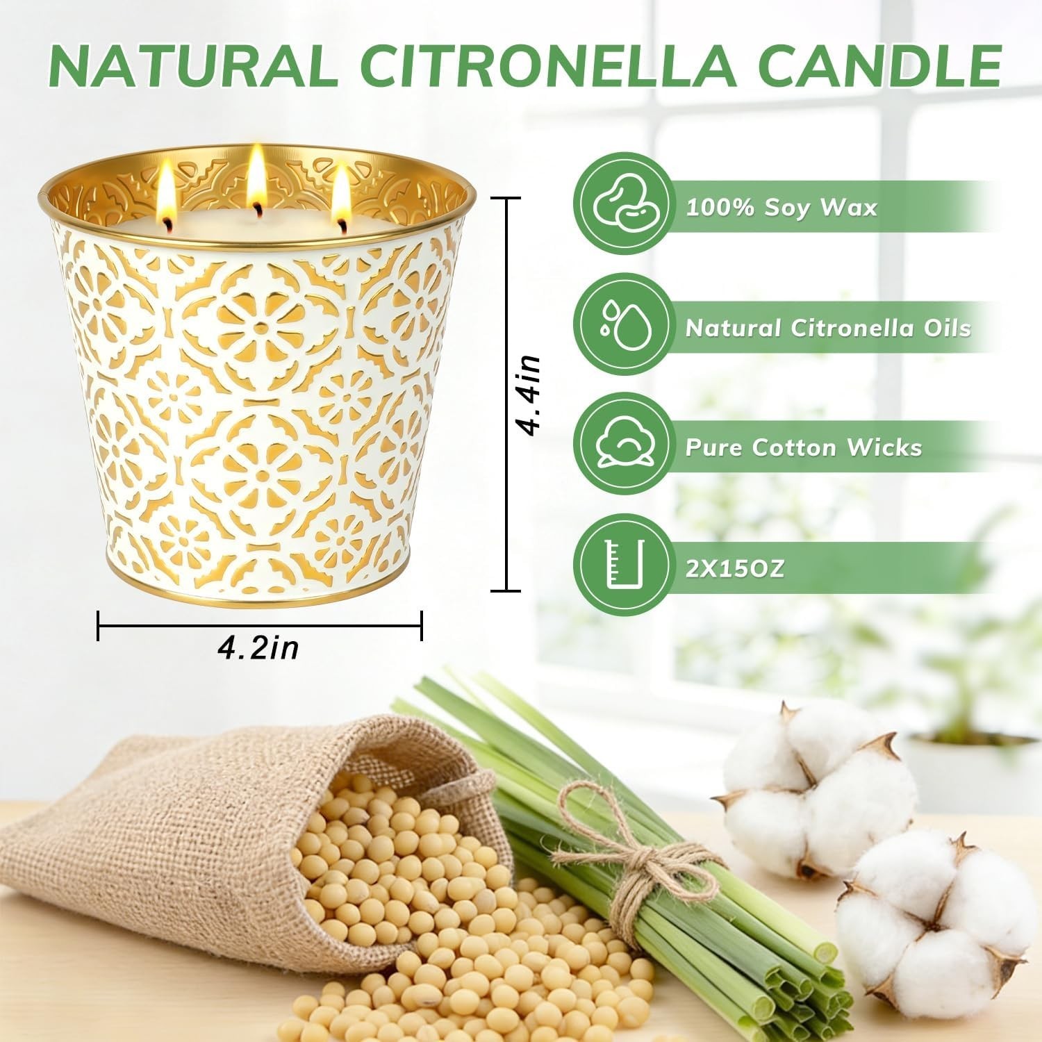 Citronella Candles Outdoor, 28oz Large Citronella Candles – 180 Hours Burn Ti…