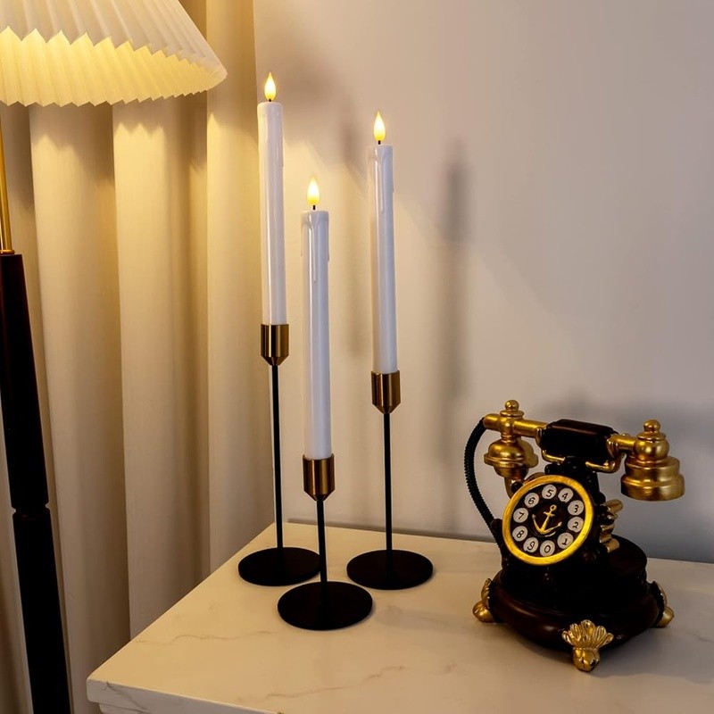 Flameless Taper Candles W/ Remote Timer Dimmer 3D Flame Battery Operated Decor