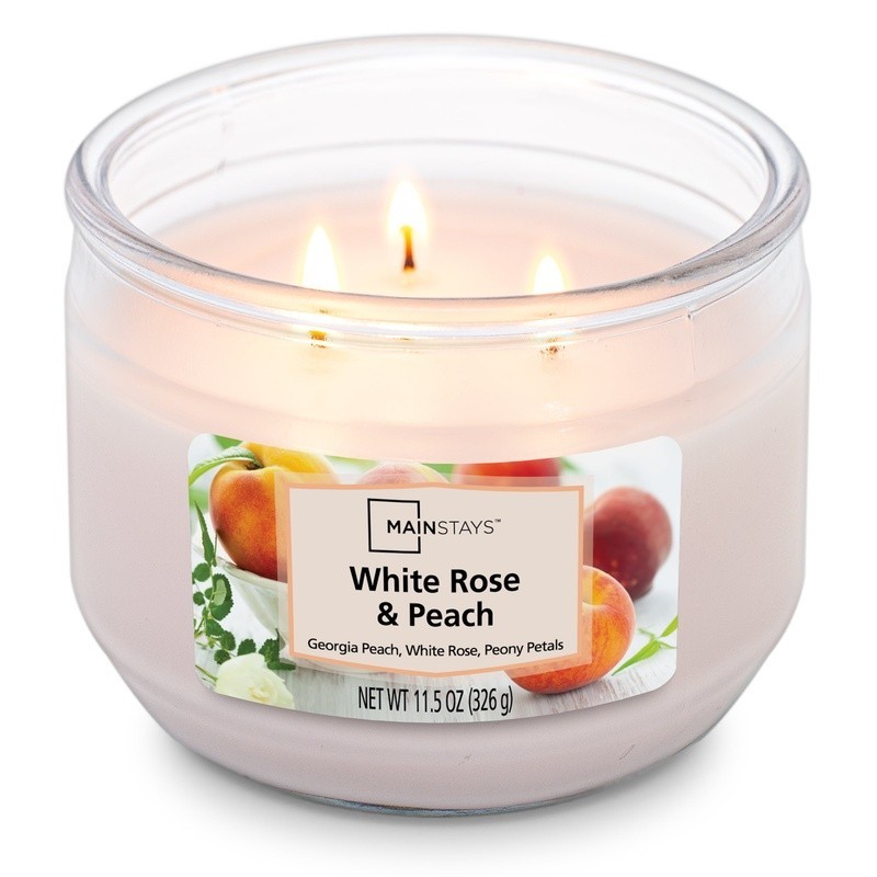 White Rose Peach Scented Candle Jar Long Lasting Aromatherapy Gift 25 Hour Burn