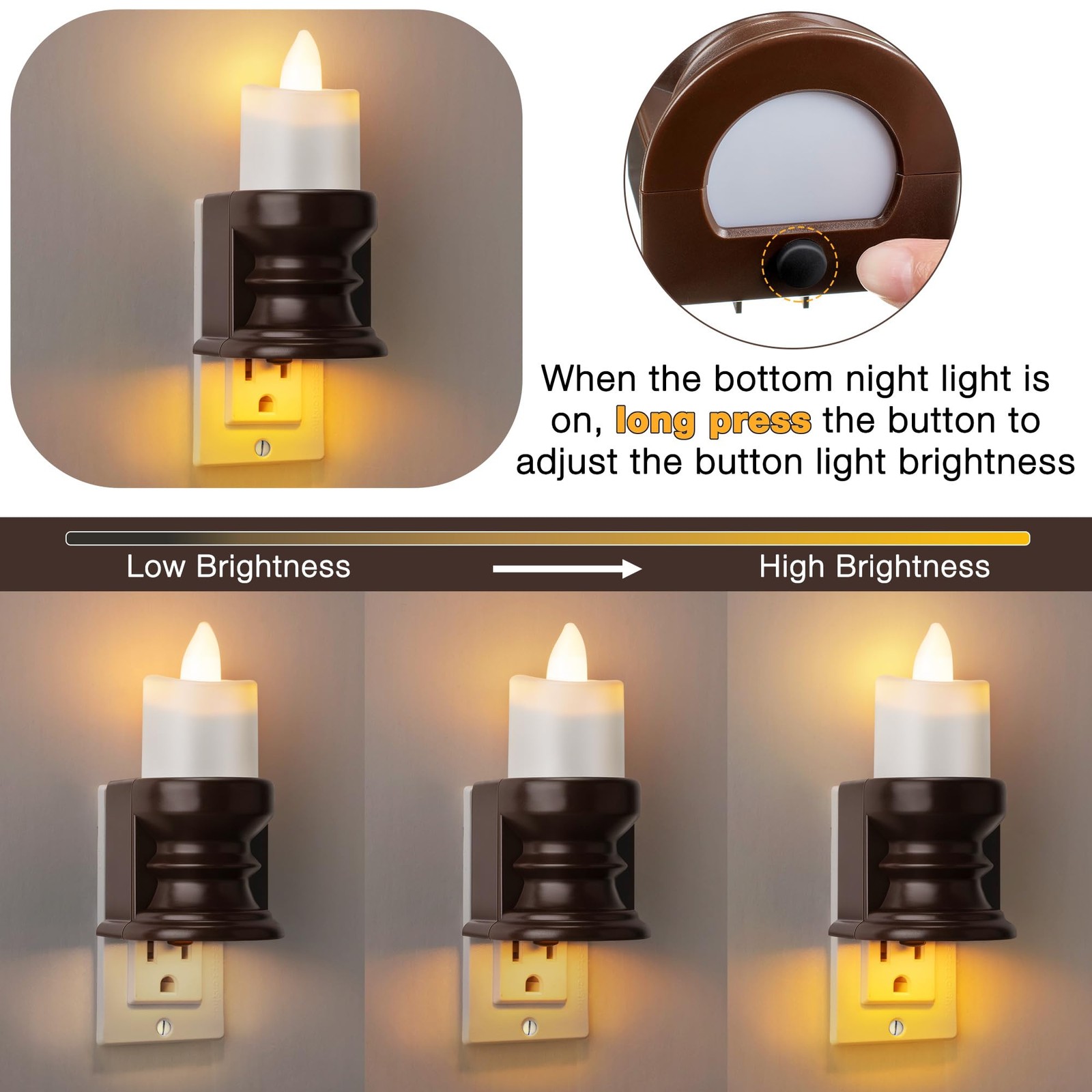 Flameless Candle Night Light Dimmable Nightlight Plug in Wall LED Candle Ligh