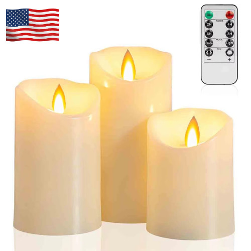 LED Flameless Candles Wax Pillar Battery Operated Candle Remote Control Timer