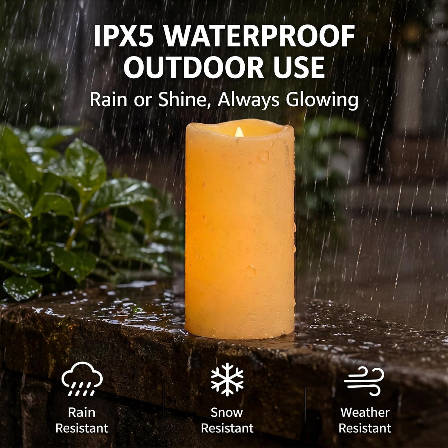 Dusk to Dawn Outdoor Waterproof Flameless Candles with Auto Light Sensor, Flicke