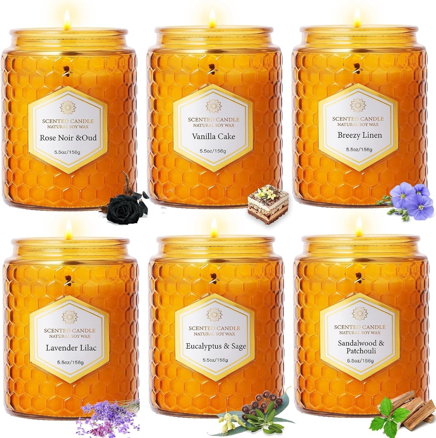 6 Pack Natural Soy Wax Jar Candles for Home, Scented Aromatherapy Gift Set fo…