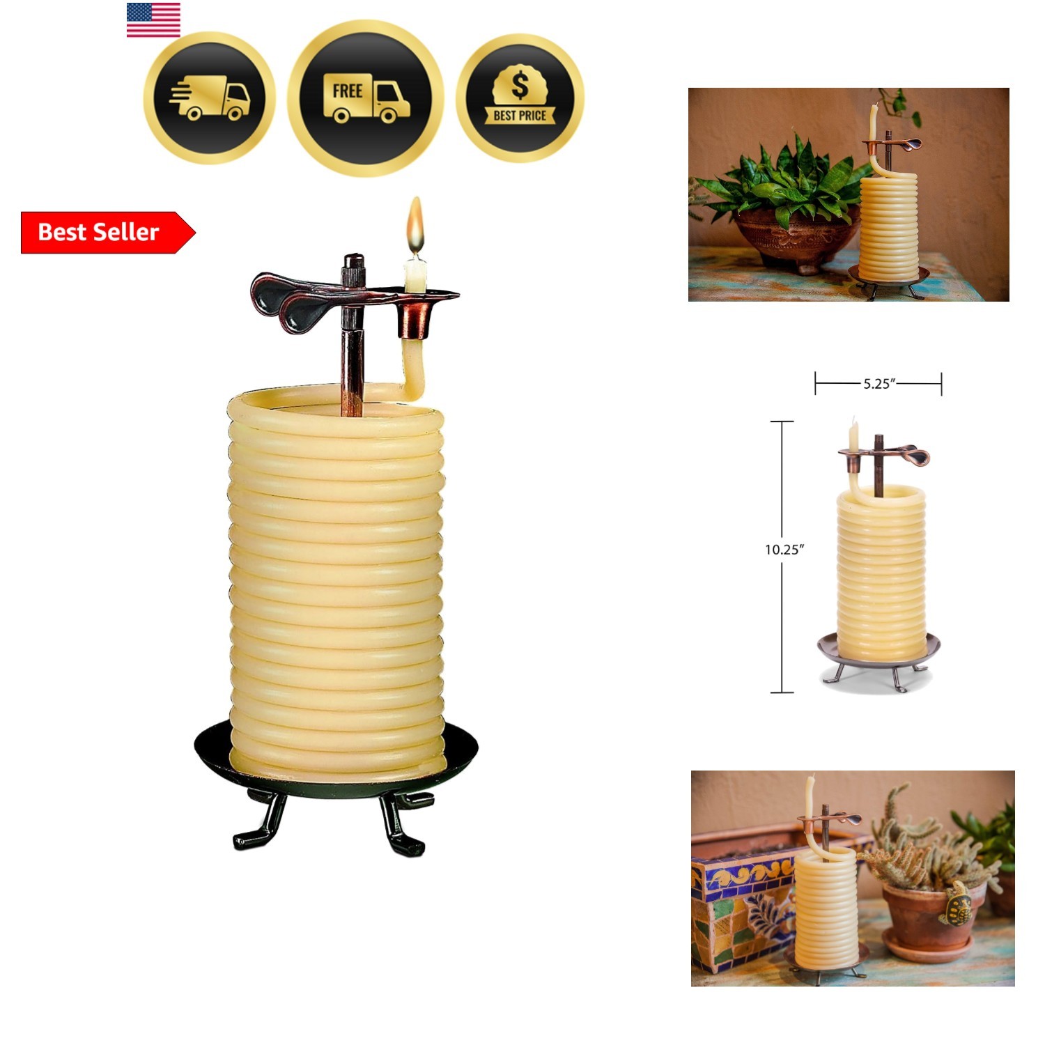 80-Hour Vertical Candle, Eco-friendly Natural Beeswax with Cotton Wick