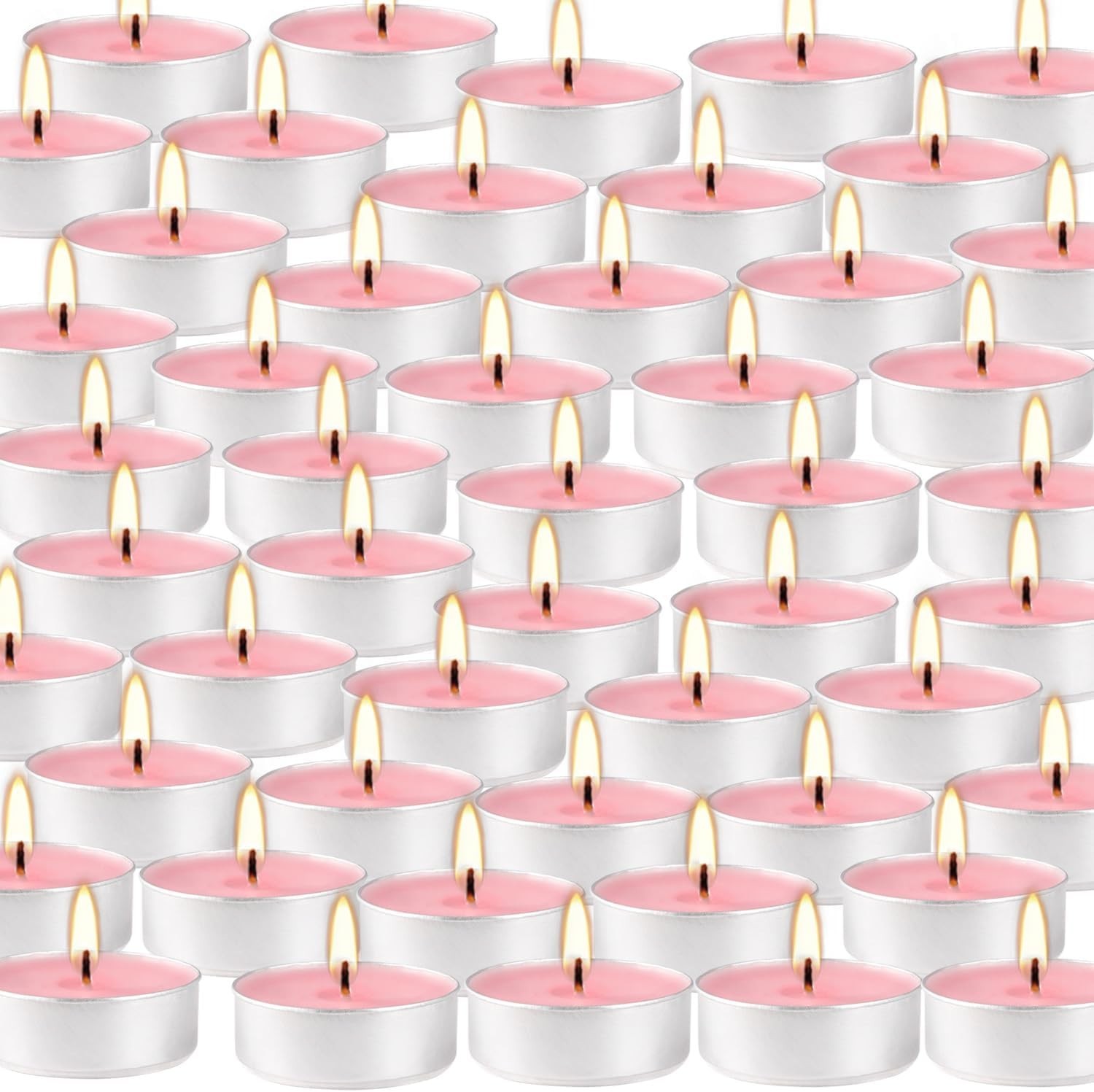 Pink Rose Scented Tea Light Candles Bulk 100 Pack Long Lasting Indoor Decor