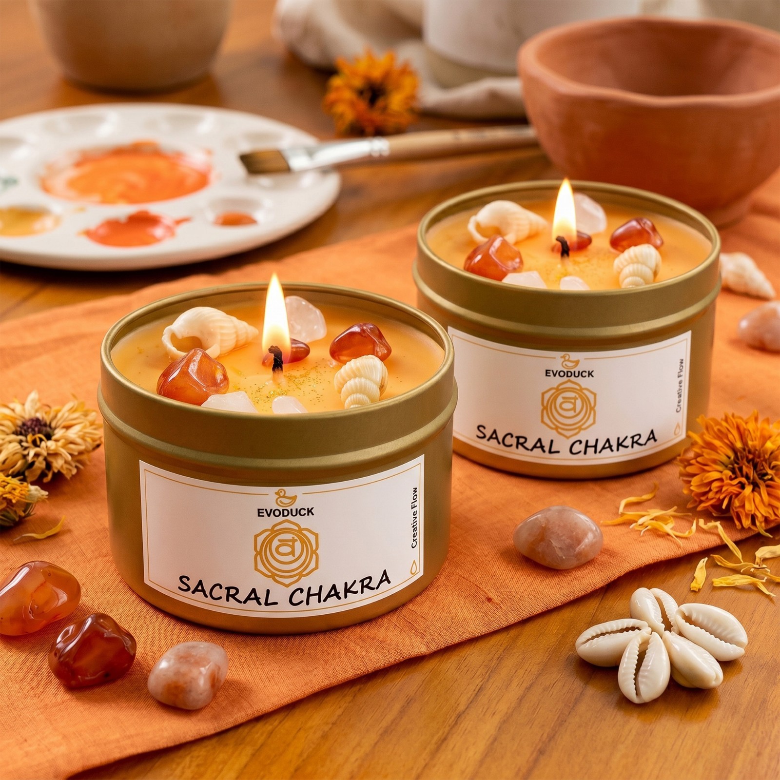2 Pack Sacral Chakra Crystal Candle Carnelian Reiki Meditation Energy Healing