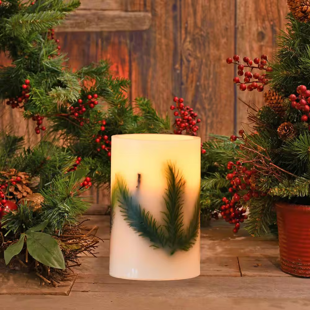 Real Wax 6 In. H Pine Needle LED Candle