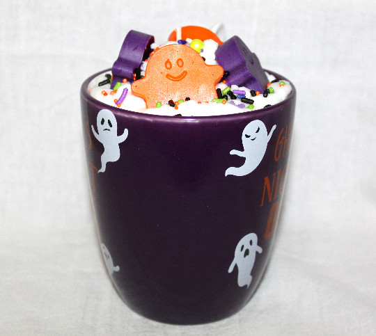 BIRTHDAY CAKE Scented Halloween Ghost “Ghouls Night Out” Mug with Spoon Candle