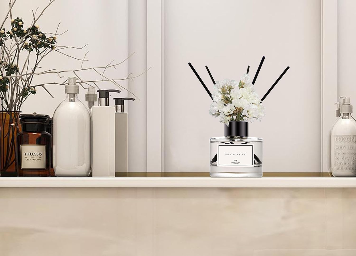WEALD TRIBE Flower Reed Diffuser Set of 3 for Bathroom Transparent