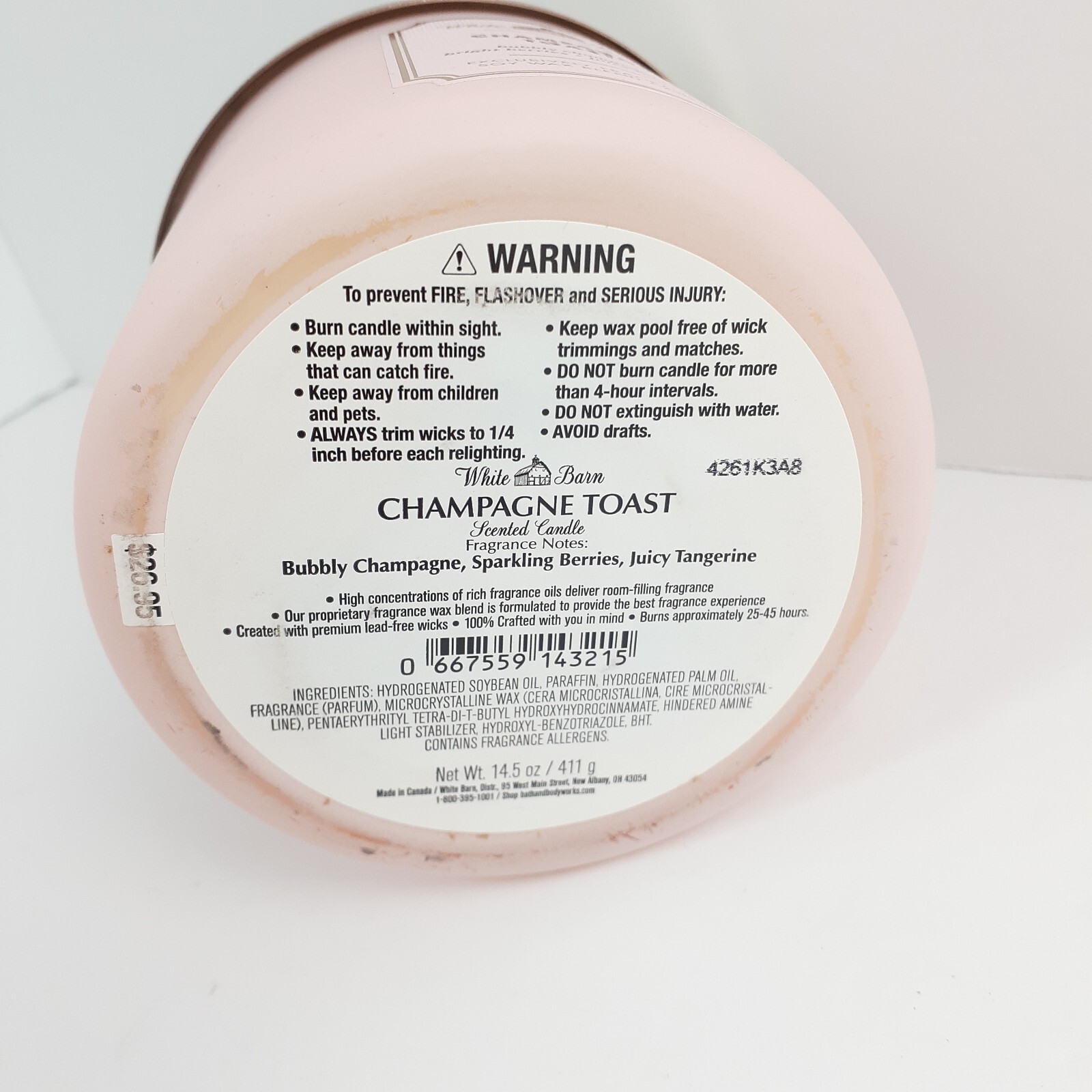 White Barn Champagne Toast Scented 3 Wick Candle Burns 25-45 Hrs 14.5oz