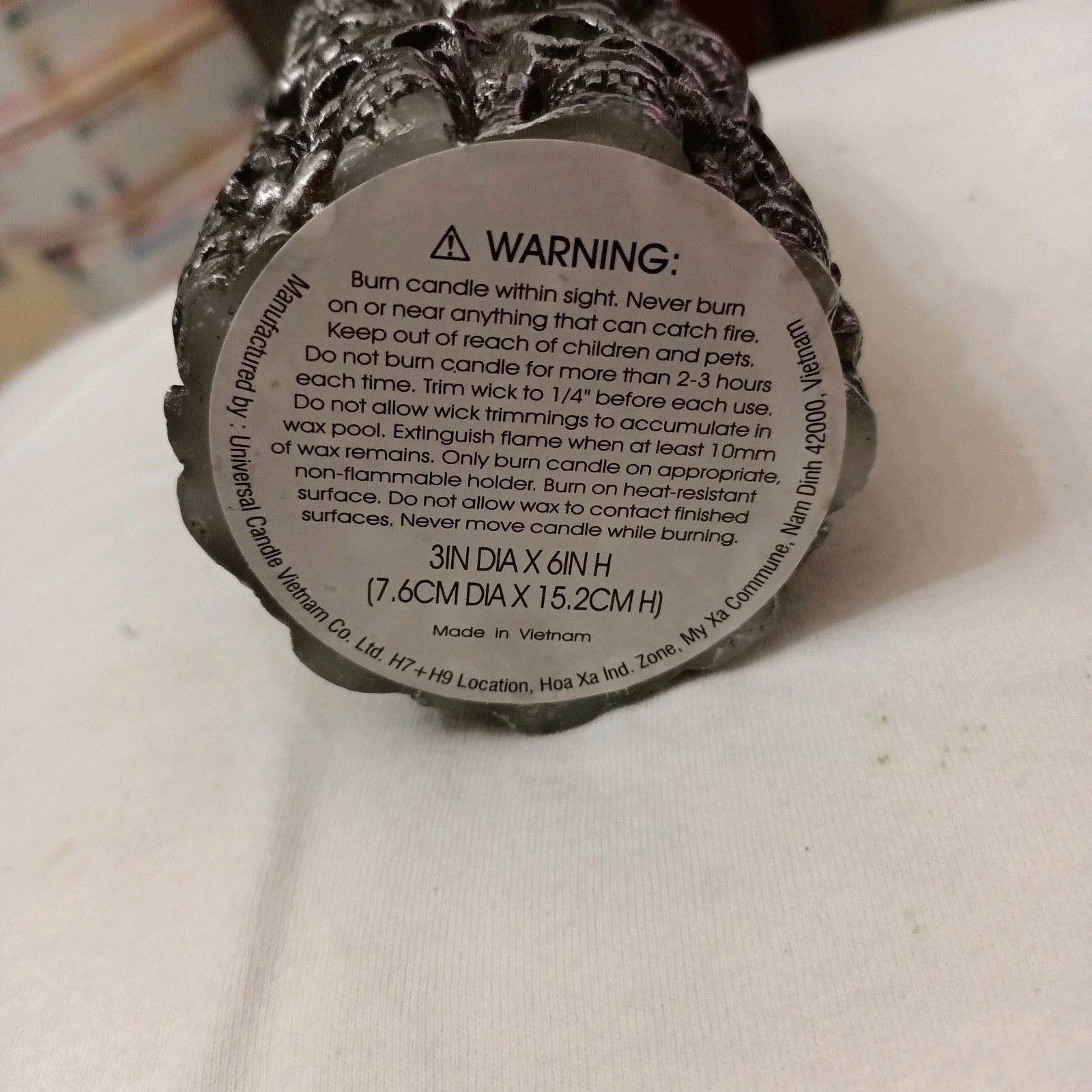 Skulls Wax Silver Pillar Candle 6in Tall 3in Wide New