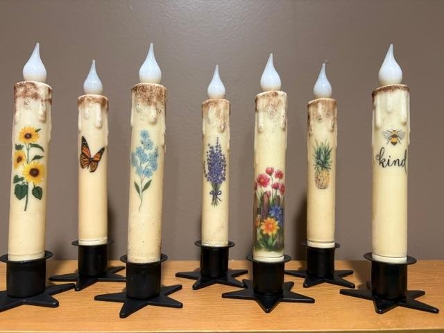 Nature ~ Flowers ~ Animals ~ Taper Candle ~ 6 Hour LED with Timer ~ 40 +Designs
