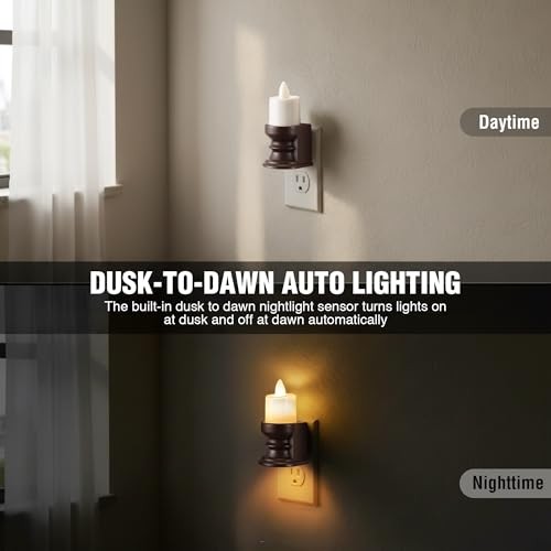 Meonum Flickering Flameless Candle Night Light Plug in, Dimmable LED Nightlight