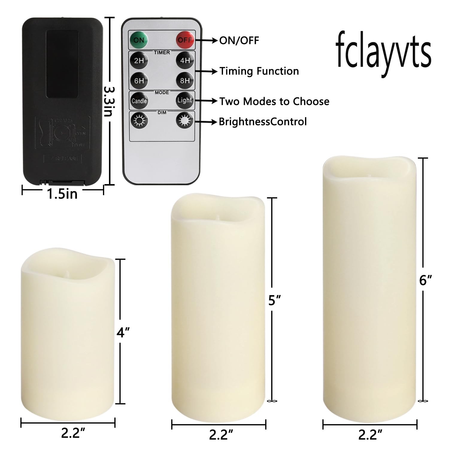 fclayvts 24-Pack LED Flameless Candles Remote Timer 3D Flame Three Sizes