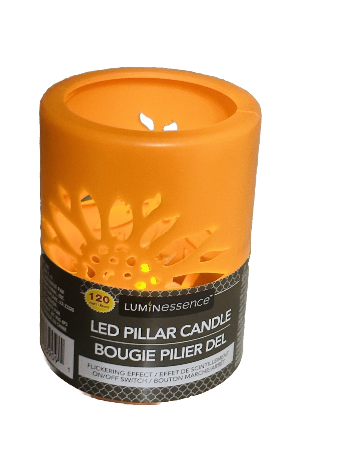 Luminescence 120 Hours Orange LED Pillar Candle 5” Flicker Effect- On/Off Switch