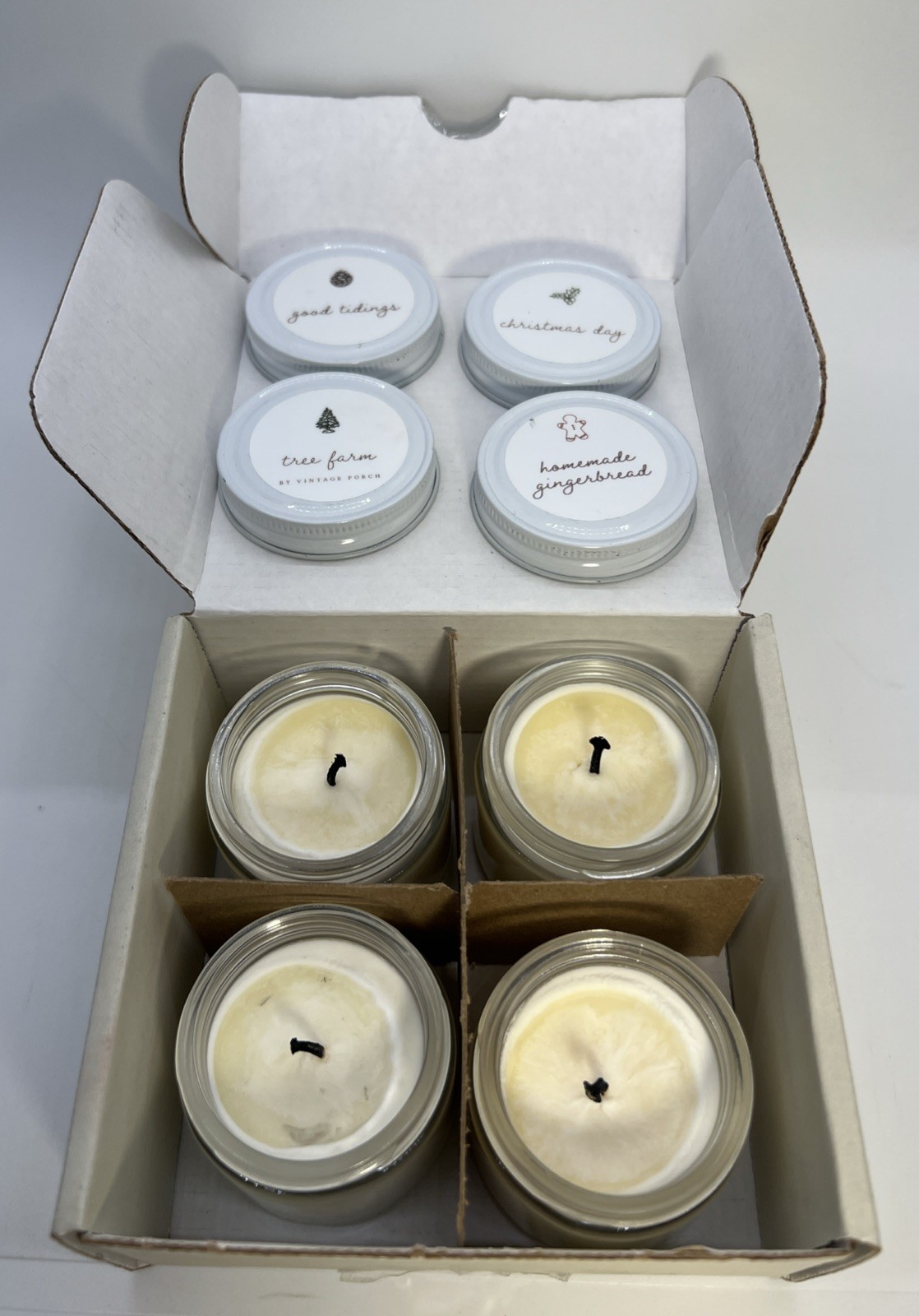 Antique Candle Co Merry Christmas Sample 4 Pack 2oz Jars Each Burned Once READ