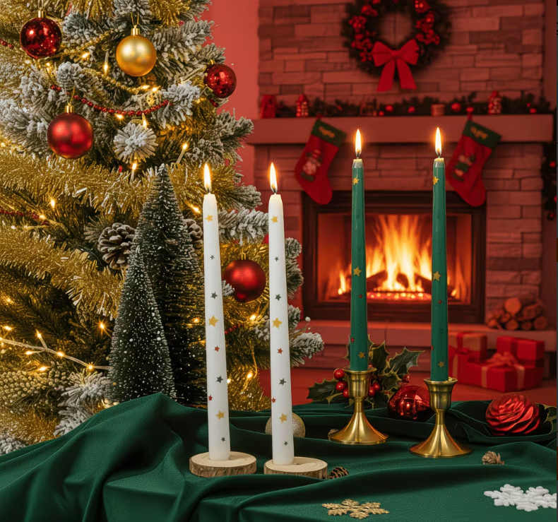 4pcs/ Set Christmas Taper Candles, 10 inches Tall Unscented Christmas Candles