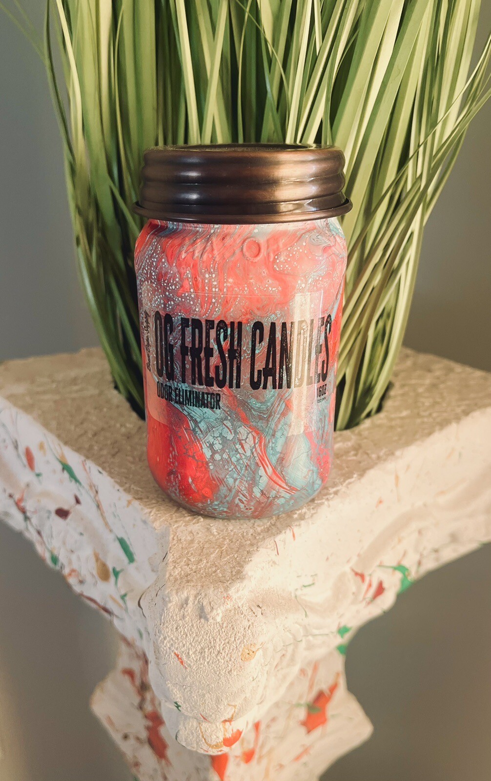 Odor Eliminator Candle Soy Blend – OG FRESH 16oz Mason Jar Candle – Hemp Wicks
