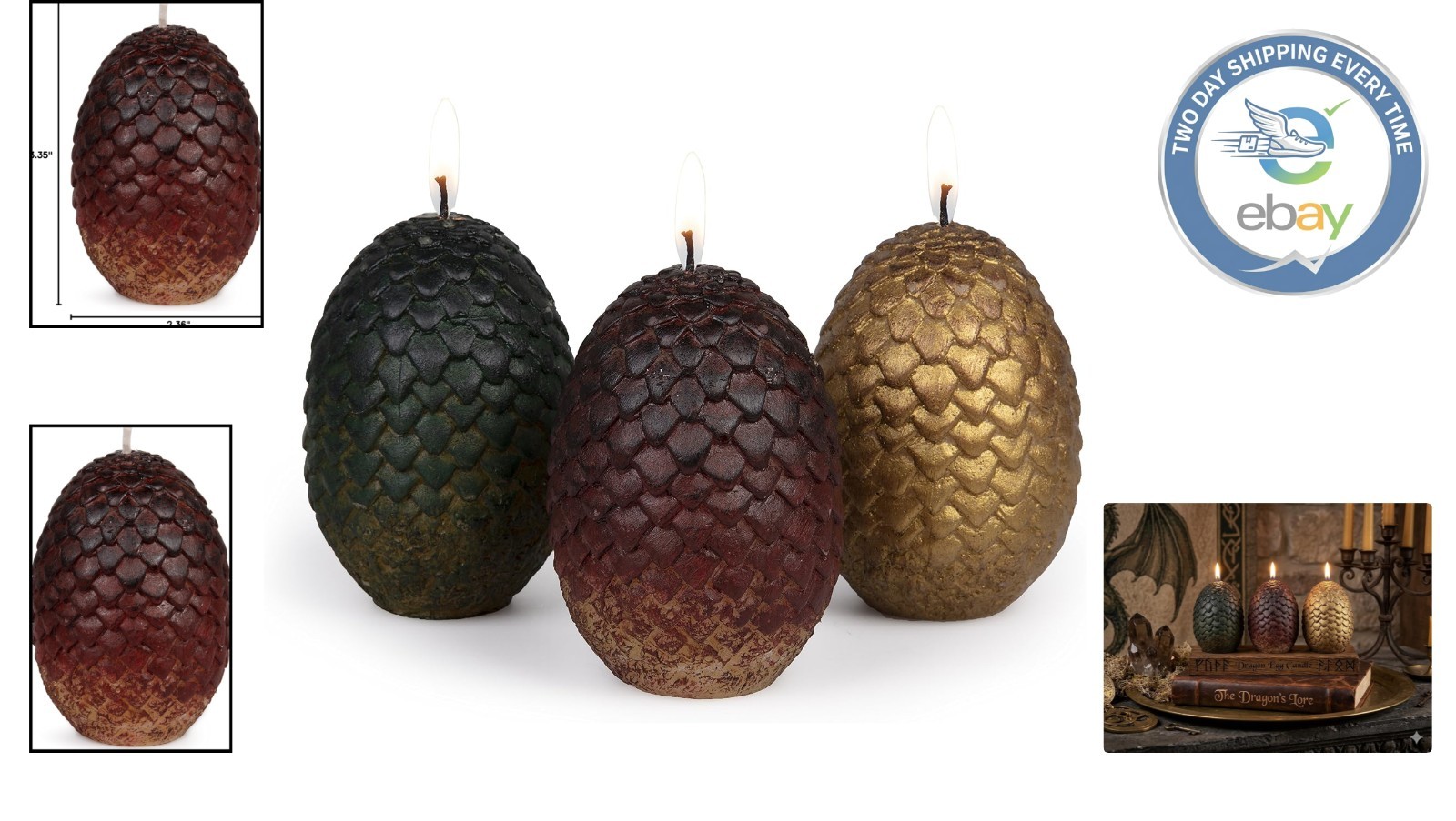 Authentic Dragon Egg Candle Set of 3 – Unscented, Gift for Fantasy Lovers