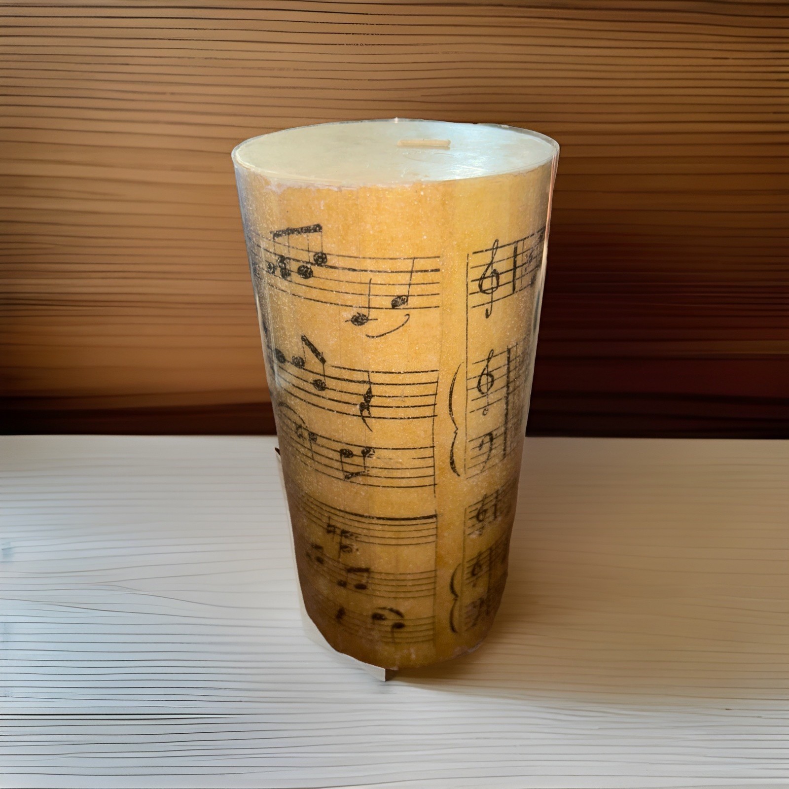 Pottery Barn Music Notes Sheet Music Pillar Candle 4×8 Unused Home Decor Plastic