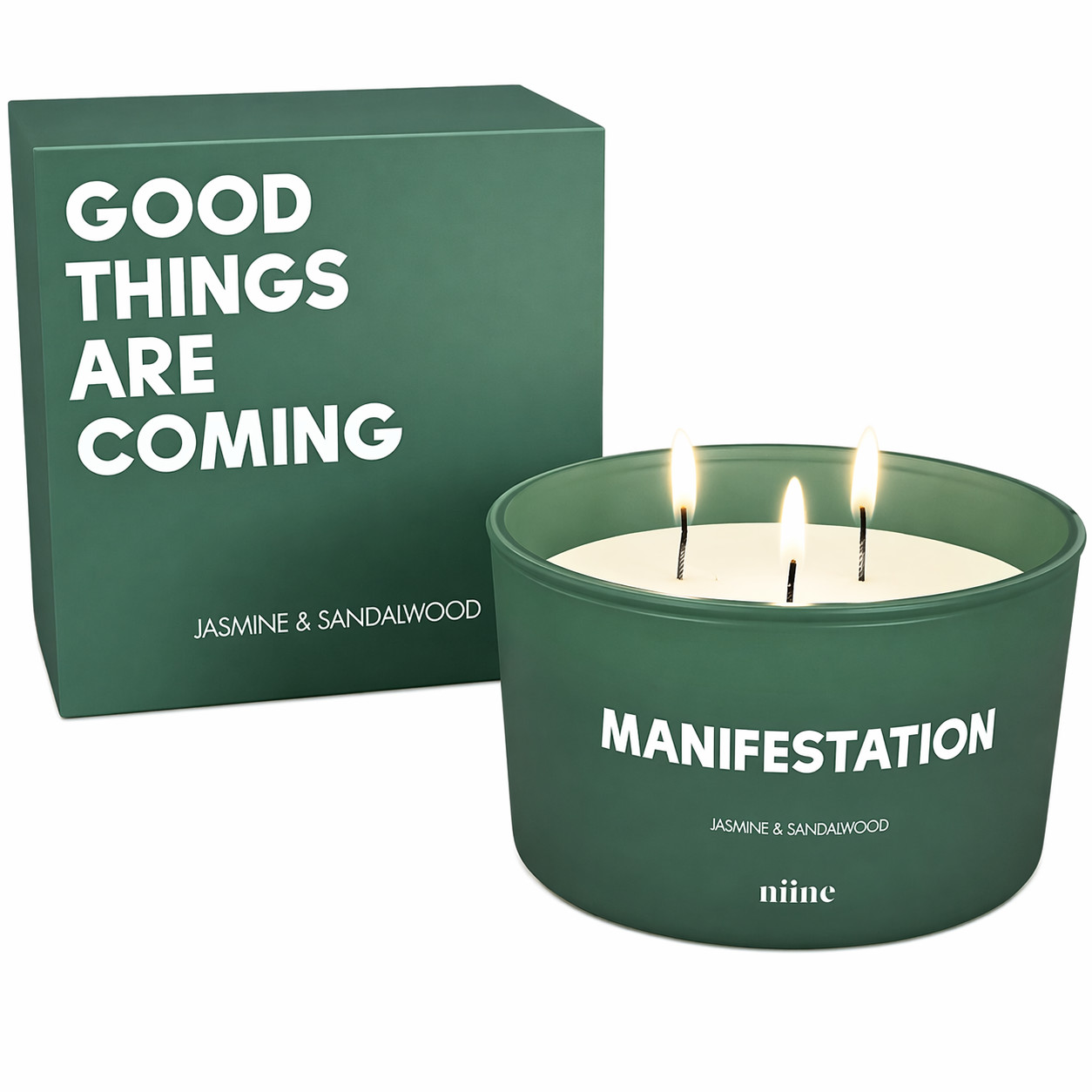Scented Soy Candle Jasmine & Sandalwood Scent 3 Wick Light Green 50Hr Burn