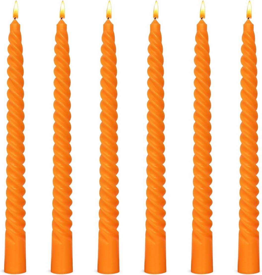 6 Pack 10 Inch Pumpkin Orange Spiral Taper Candles for Halloween and Fall Harves