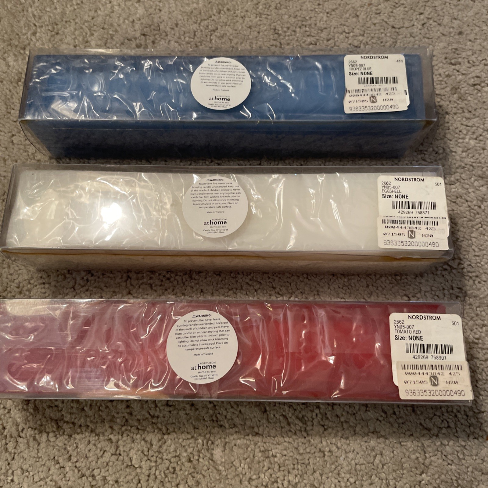 NIB Nordstrom 5-wick Eggshell, Red, Blue Color 10 X 2 X 2in Rectangular Candle