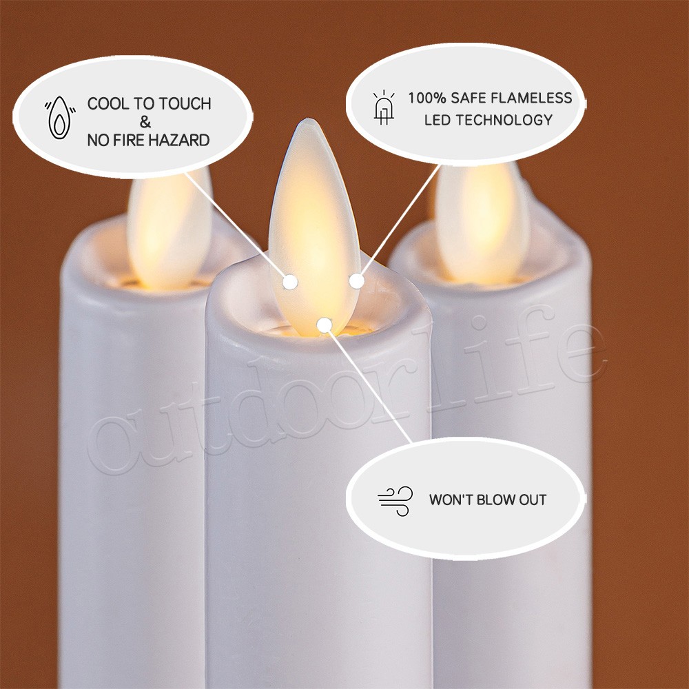 4PCS Luminara Flameless LED Wax Taper Candles with Remote Moving Wick White 9.5″
