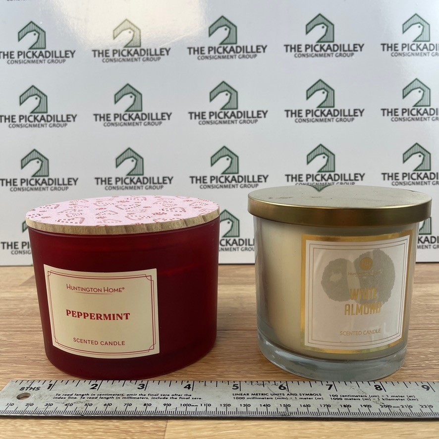 Huntington Home Scented Candle Set Peppermint 15oz & White Almond 14oz New