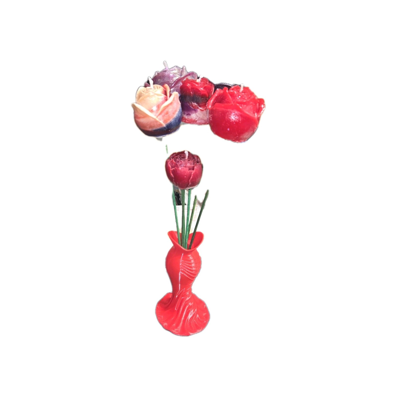 1/2 Dozen Stemmed Flower Candle Bouquet in Red Vase Multicolor