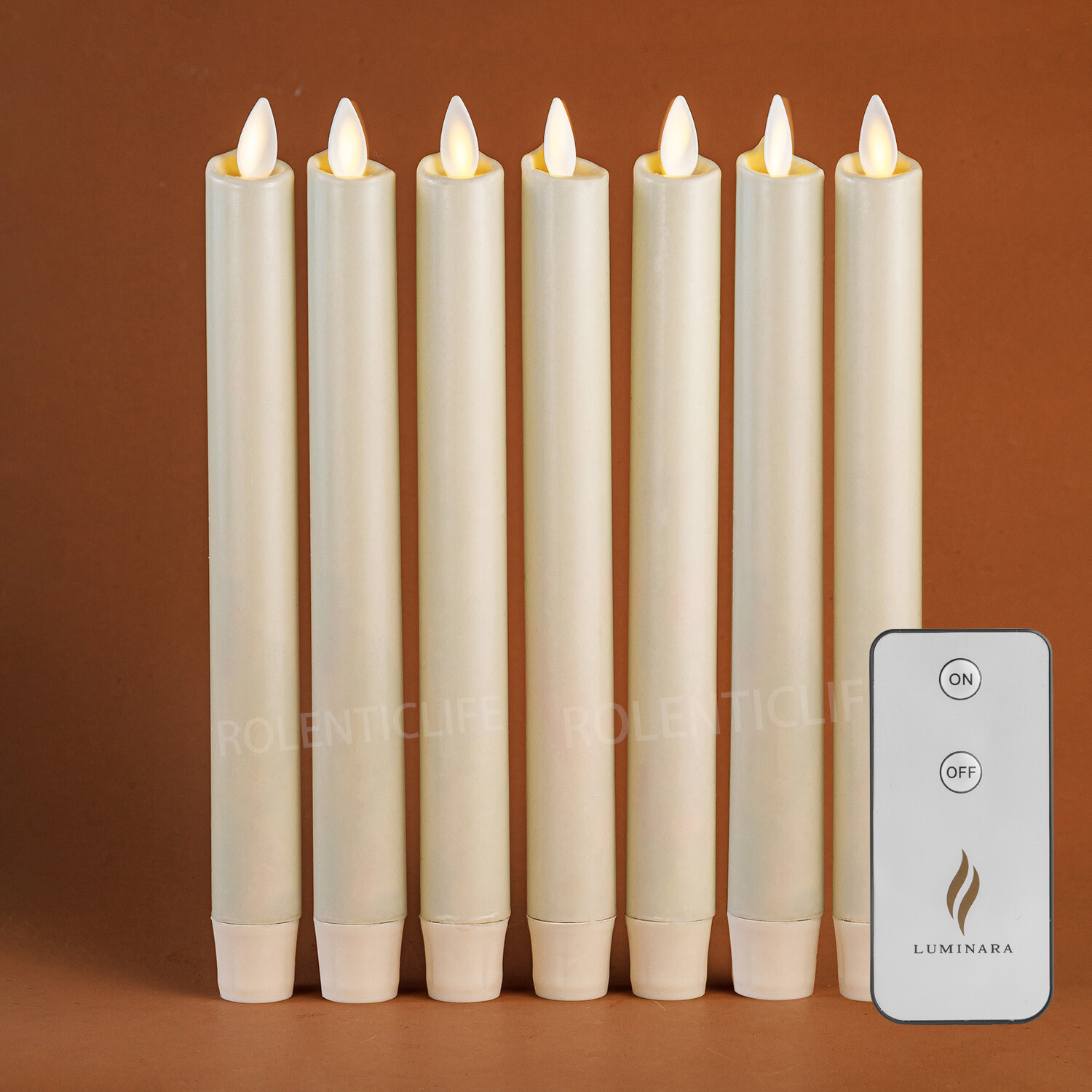 Luminara ivory Flameless Taper Candles Real Wax Moving Wick Timer 9.5″