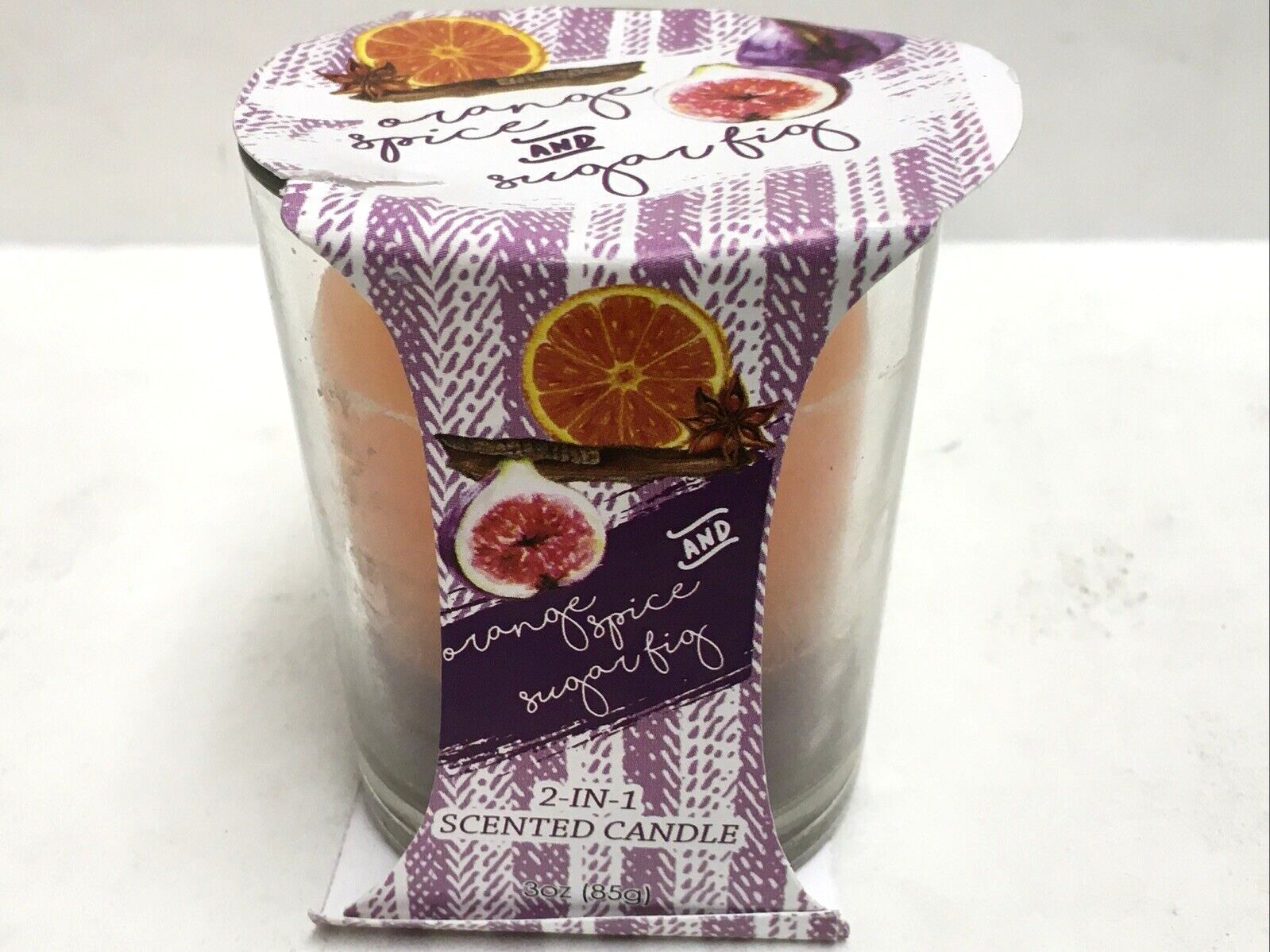 Lot of 2 Candles/ Scented Candle 2 in 1 Orange Spice & Sugar Fig 3 oz/India NIP