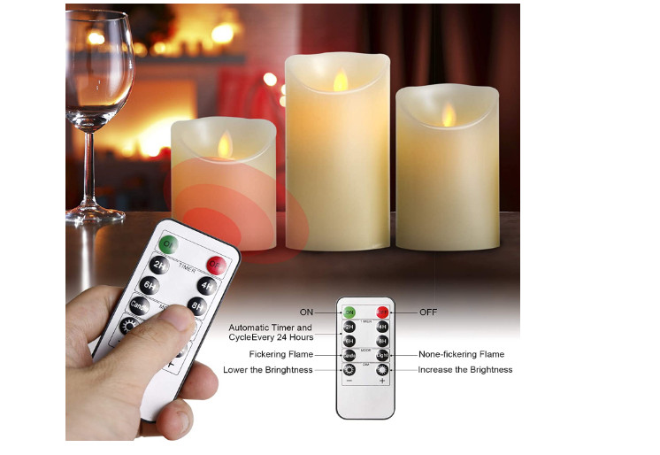 LED Candles Flameless Real Wax Pillar Remote Control Realistic Candle Set 3 Pack