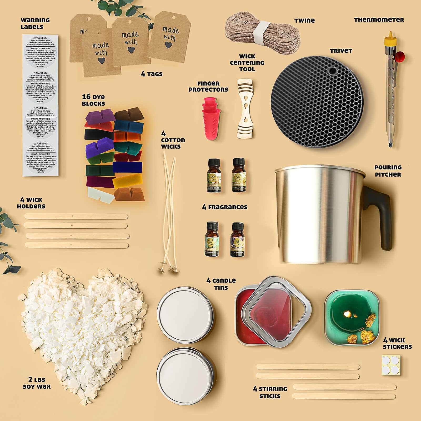 Hearth & Harbor Organic Soy Candle Making Kit for Adults, DIY Crafts, Complete C