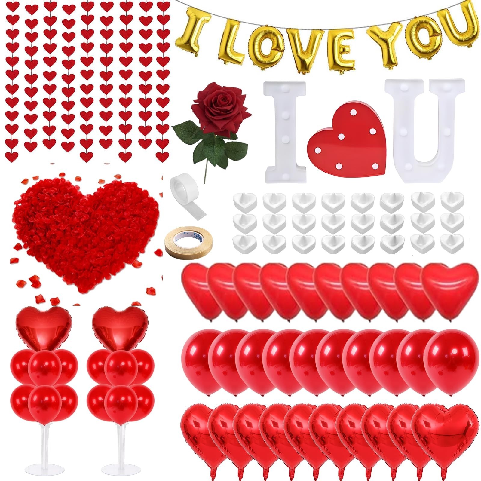 Romantic Bedroom Decor Set – 2000 Rose Petals, Candles, LED Love Sign & Heart Ba