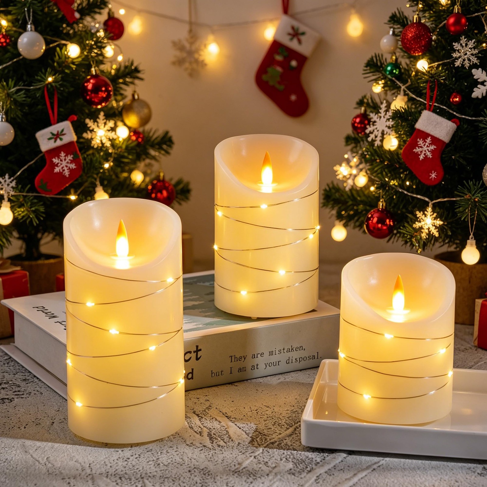 Rechargeable LED Candles, Real Wax, 4 5 6 in, Ivory, 3 Pack | USB Rechargeabl…