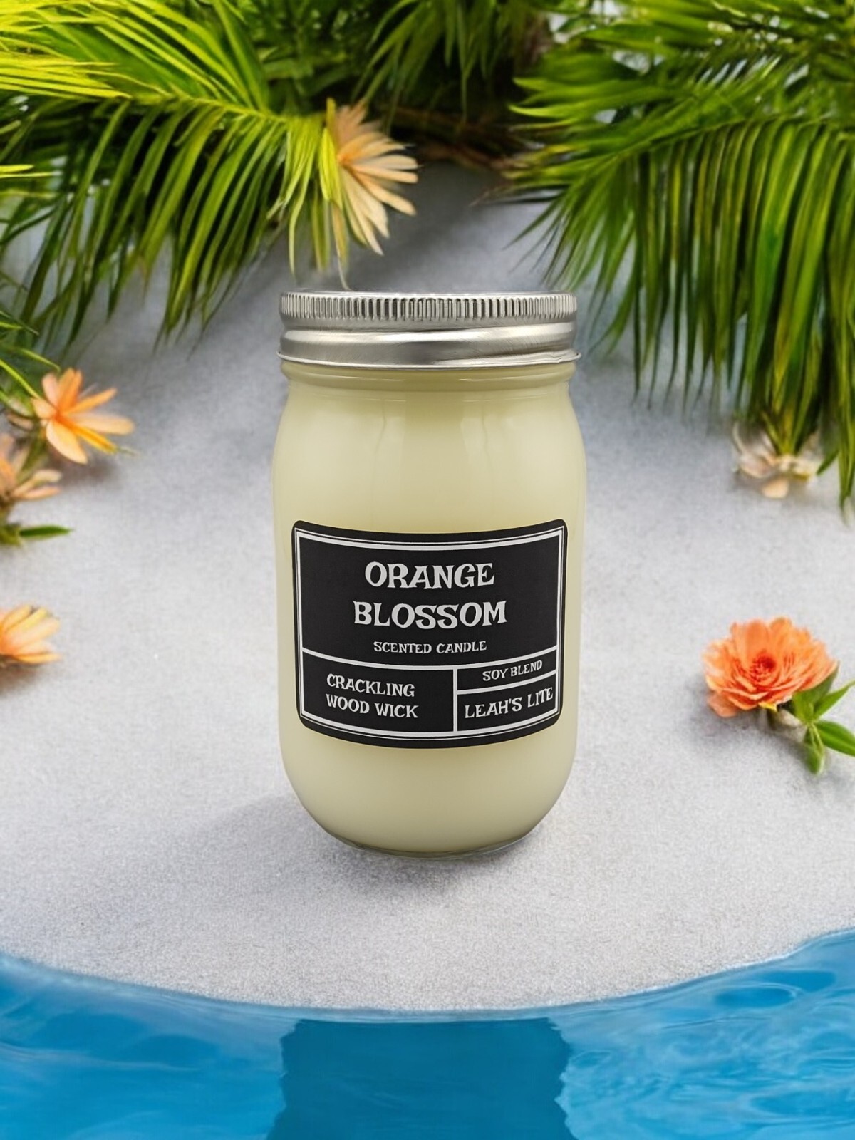 WOOD WICK * 16 OZ * ORANGE BLOSSOM SCENTED CANDLE * Leah’s Lite Candle