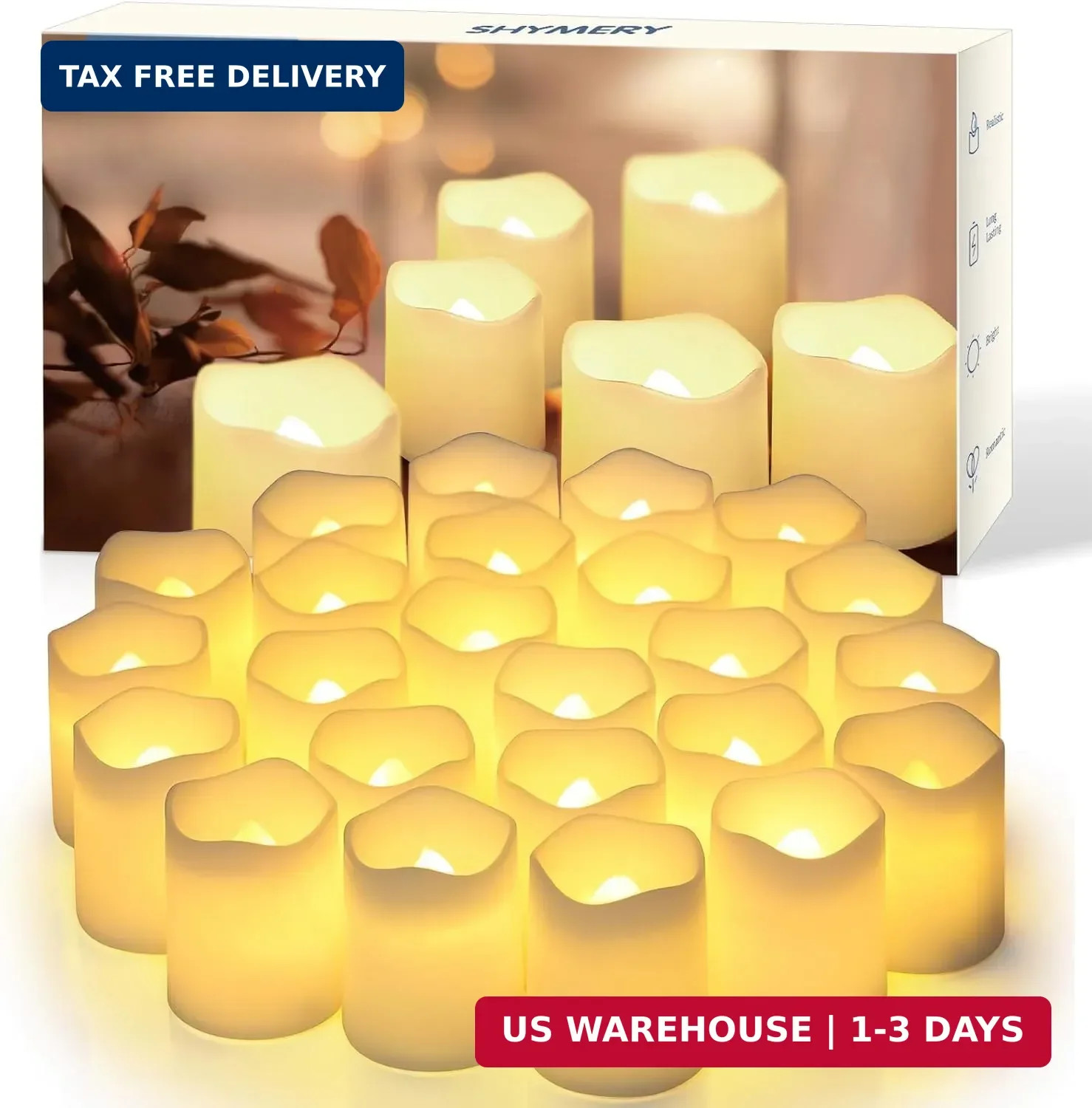 SHYMERY Flameless Votive Candles,Flameless Flickering Electric Fake Candle,24 Pa