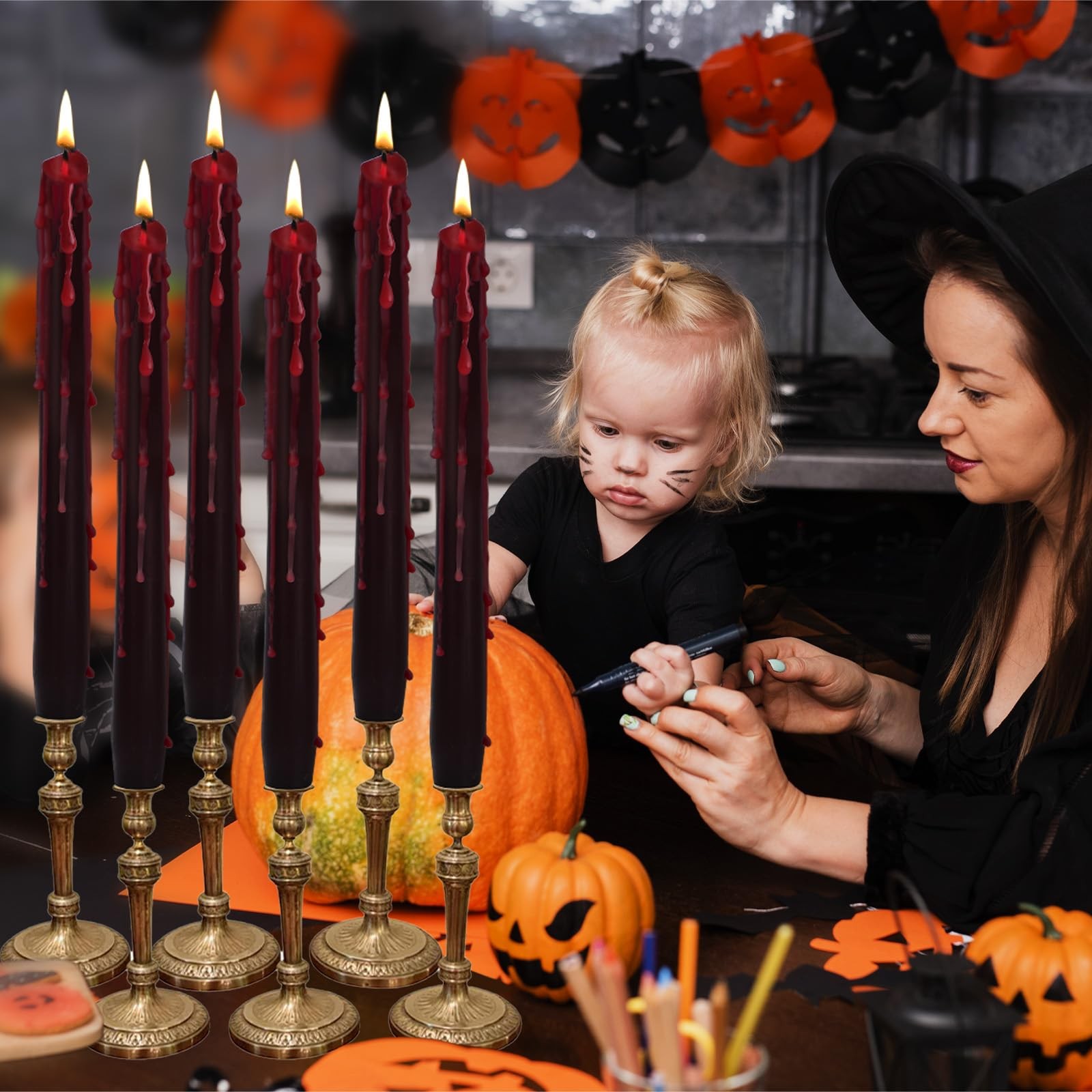 10 inch Bleeding Taper Candles for Mantel Halloween Party, 6 PCS